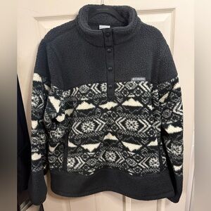 Columbia Woman’s Sherpa Fleece Pullover Jacket Aztec Fair Isle Pattern XXL
